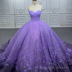 A Line Purple Lace Sweetheart With Corset Back Quinceanera Dresses