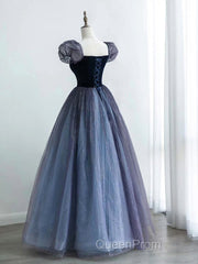 A-Line Purple Tulle Long Evening Prom Dresses, Purple Sweet 16 Dresses