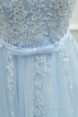 A Line Round Neck Lace Blue Short Evening Prom Dresses, Short Blue Lace Formal Graduation Homecoming Dresses