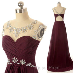 A Line Round Neck Maroon Evening Prom Dresses, Maroon Formal Dresses, Bridesmaid Dresses