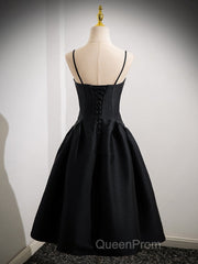 A-Line Satin Black Satin Short Evening Prom Dresses, Black Homecoming Dresses