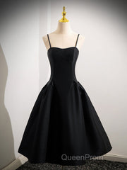 A-Line Satin Black Satin Short Evening Prom Dresses, Black Homecoming Dresses