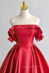 A-Line Satin Long Evening Prom Dresses, Elegant Off The Shoulder Evening Party Dresses