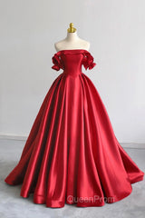 A-Line Satin Long Evening Prom Dresses, Elegant Off The Shoulder Evening Party Dresses