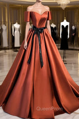 A Line Satin Orange Long Evening Prom Dresses, Orange Evening Bridesmaid Dresses