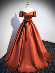 A Line Satin Orange Long Evening Prom Dresses, Orange Evening Bridesmaid Dresses