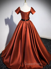 A-Line Satin Orange Long Evening Prom Dresses, Orange Formal Evening Dresses