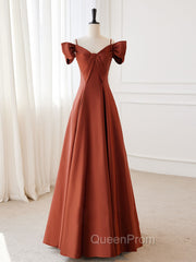 A-Line Satin Orange Long Evening Prom Dresses, Orange Long Evening Dresses