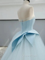 A-Line Satin Tulle Blue Quinceanera Dresses Long Evening Prom Dresses Ball Gown Off Shoulder