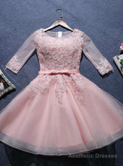 A-line Scoop pink half sleeve Short Juniors Homecoming Dresses