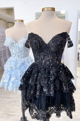 A-Line Short Black Evening Prom Dresses Sheer Corset Bodice Homecoming Dresses