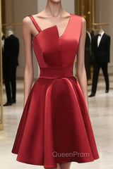 A Line Short Red Evening Prom Dresses, Short Red Graduation Homecoming Dresses