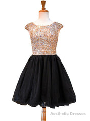 A-line Sleeveless Beaded Crystals Backless Black Homecoming Dresses