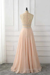 A Line Sleeveless Rhinestone Chiffon Long Evening Prom Dresses Floor Length Sparkly