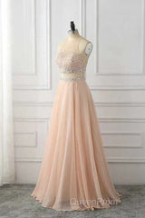 A Line Sleeveless Rhinestone Chiffon Long Evening Prom Dresses Floor Length Sparkly