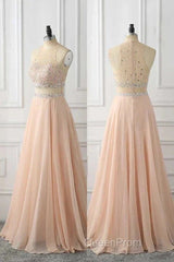 A Line Sleeveless Rhinestone Chiffon Long Evening Prom Dresses Floor Length Sparkly