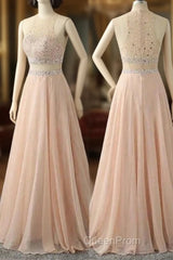 A Line Sleeveless Rhinestone Chiffon Long Evening Prom Dresses Floor Length Sparkly