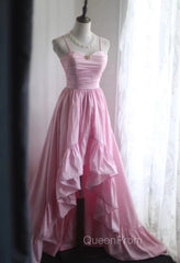 A-Line Spaghetti Strap Satin Long Wedding Dresses Birthday Quinceanera Dresses Evening Prom Dresses