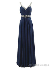 A-Line Spaghetti V-neck Chiffon Pleats Beading Bridesmaid Dress