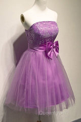 A-Line Strapless Appliques Bowknot Short Homecoming Dresses Party Dresses