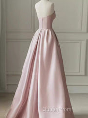 A Line Strapless Pink Party Dresses Long Satin Evening Prom Dresses