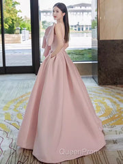 A Line Strapless Pink Satin Long Evening Prom Dresses Party Dresses
