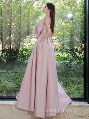 A Line Strapless Pink Satin Long Evening Prom Dresses Party Dresses