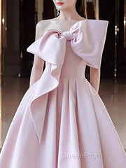 A Line Strapless Pink Satin Long Evening Prom Dresses Party Dresses