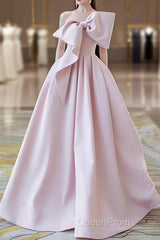 A Line Strapless Pink Satin Long Evening Prom Dresses Party Dresses