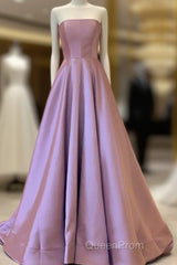 A-Line Strapless Satin Evening Prom Dresses Mauve Pink Formal Gown Floor Length
