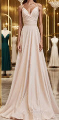 A-Line Straps Ruched Long Bridesmaid Dresses Formal Dresses