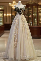 A Line Straps Tulle Long Evening Prom Dresses Evening Dresses