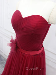 A-Line Sweetheart Neck Burgundy Long Evening Prom Dresses, Burgundy Bridesmaid Dresses