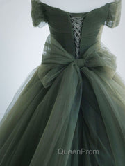 A-Line Sweetheart Neck Green Long Evening Prom Dresses, Sweep Train Green Evening Dresses