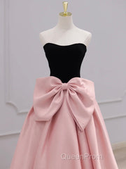 A-Line Sweetheart Neck Satin Black/Pink Short Evening Prom Dresses, Cute Homecoming Dresses