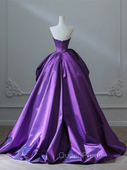 A-Line Sweetheart Neck Satin Purple Long Evening Prom Dresses Evening Dresses Evening Dresses