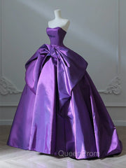 A-Line Sweetheart Neck Satin Purple Long Evening Prom Dresses Evening Dresses Evening Dresses