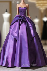 A-Line Sweetheart Neck Satin Purple Long Evening Prom Dresses Evening Dresses Evening Dresses