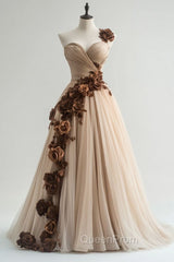 A-Line Sweetheart Neckline Tulle Applique Long Evening Prom Dresses, Vintage Evening Gown