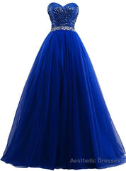 A-Line Sweetheart Tulle Sequins Prom Dress With Beading
