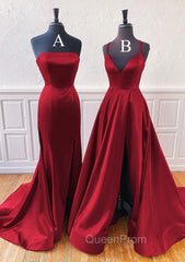 A-Line Trumpet/Mermaid Sleeveless Sweep Train Satin Evening Prom Dresses With Split