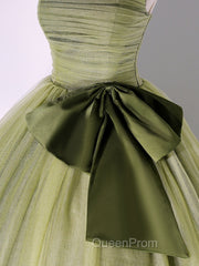 A Line Tulle Green Long Evening Prom Dresses, Green Tulle Evening Party Dresses