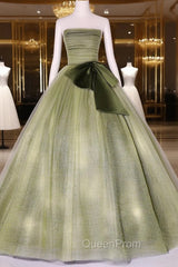 A Line Tulle Green Long Evening Prom Dresses, Green Tulle Evening Party Dresses