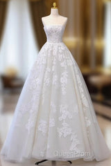 A-Line Tulle Lace Beige Long Evening Prom Dresses, Beige Long Formal Dresses