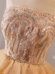 A-Line Tulle Lace Champagne Short Evening Prom Dresses, Champagne Homecoming Dresses