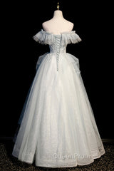 A-Line Tulle Long Evening Prom Dresses with Beading