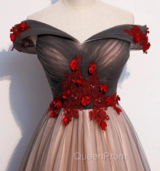 A-line Tulle Ruched Embellished Evening Prom Dresses, Long Party Dresses