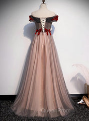 A-line Tulle Ruched Embellished Evening Prom Dresses, Long Party Dresses