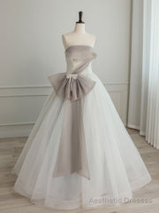 A-Line Tulle White Long Prom Dress, White Formal Party Dress