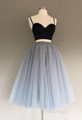 A Line Two Piece Homecoming Dresses Short Tulle Evening Prom Gowns